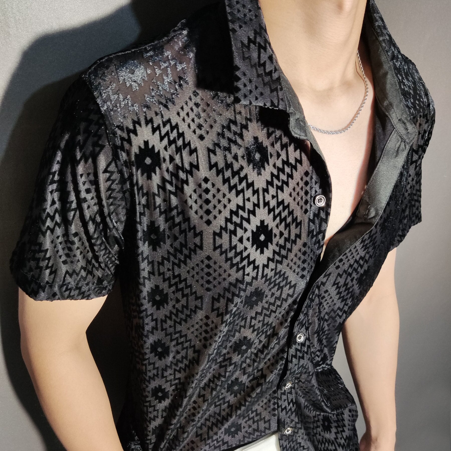 Abstract Art Pattern See-Through Shirt