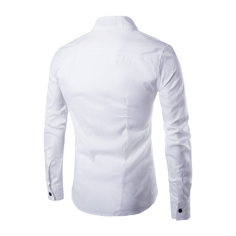 Solid Oblique Button Closure Shirt
