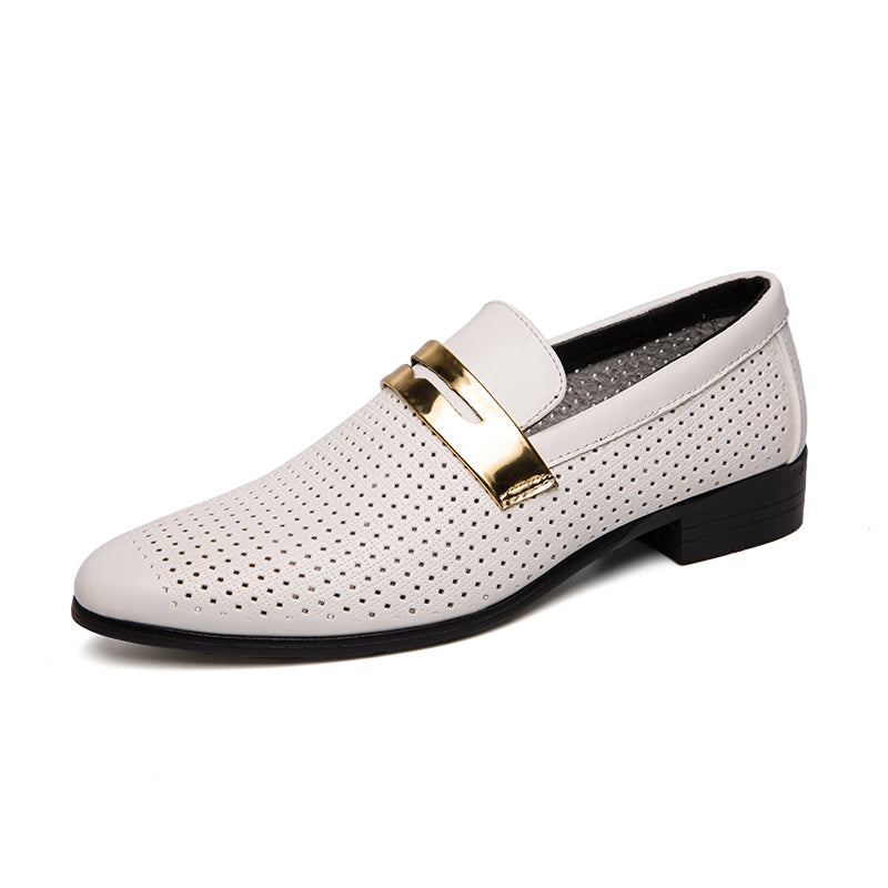 Breathable Perforated Metal Plate Men Slip-on Shoes