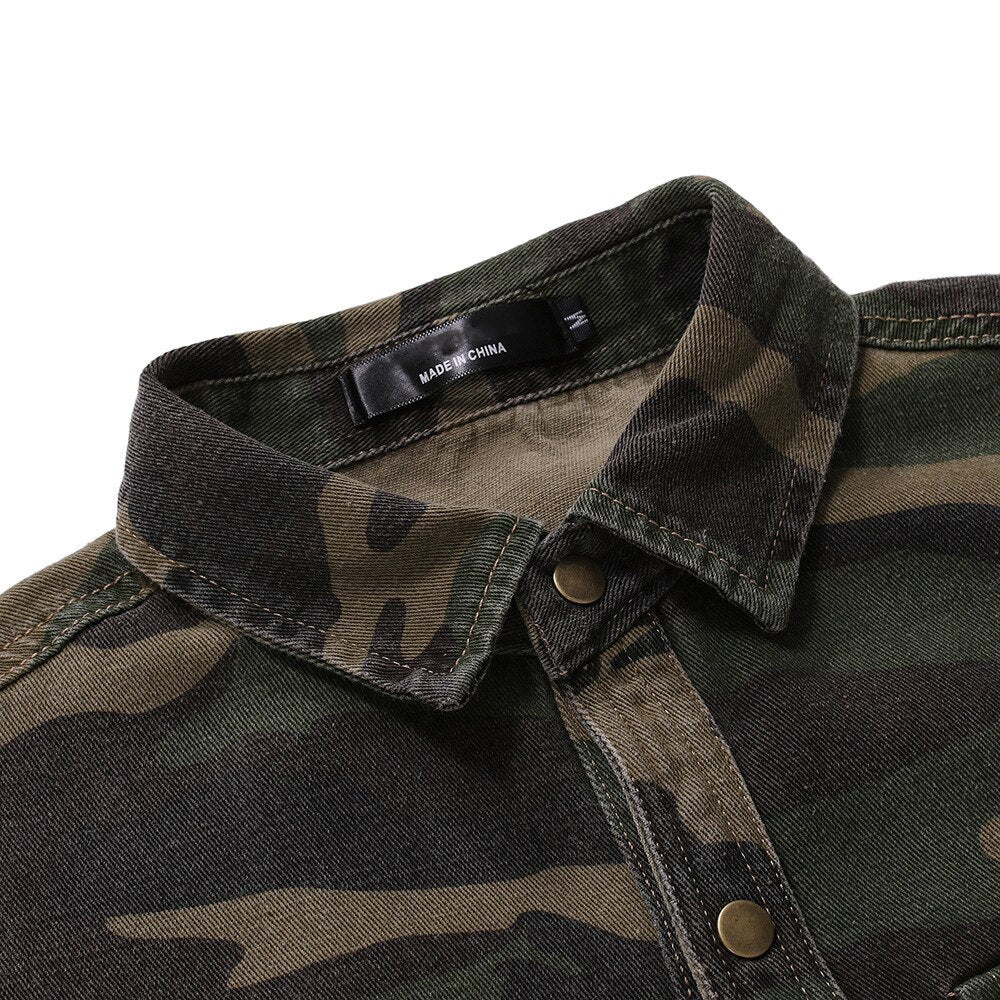 Military Pattern Men Denim Shirt