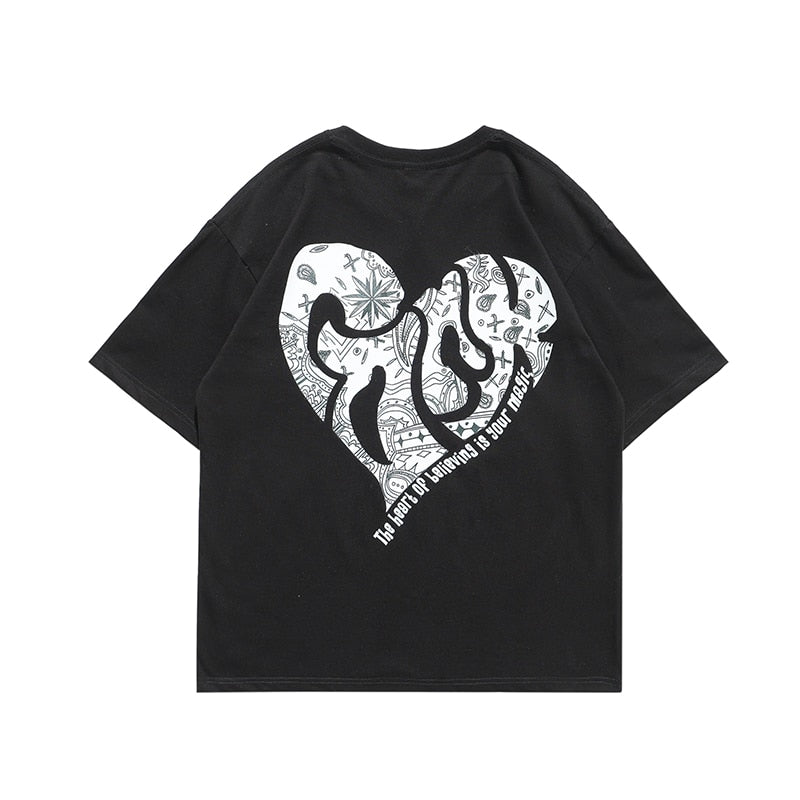 Summer Heart Print Basic Solid Color Men T-Shirt