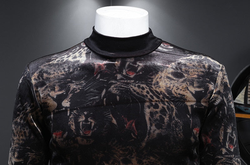 Leopard Printed Velvet Long Sleeve Sweatshirt