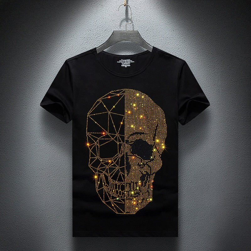 Constellation on Rhinestone Skull Style T-Shirt