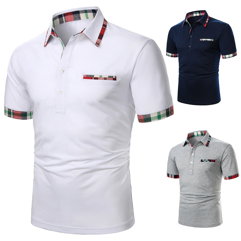Solid Plaid Border Style Polo Shirt
