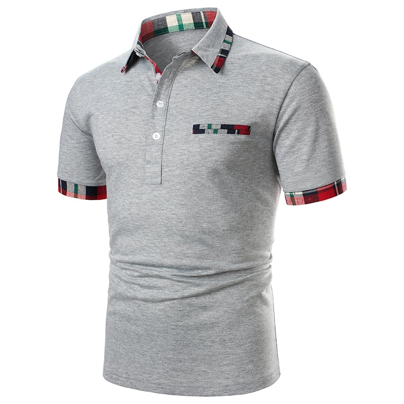 Solid Plaid Border Style Polo Shirt