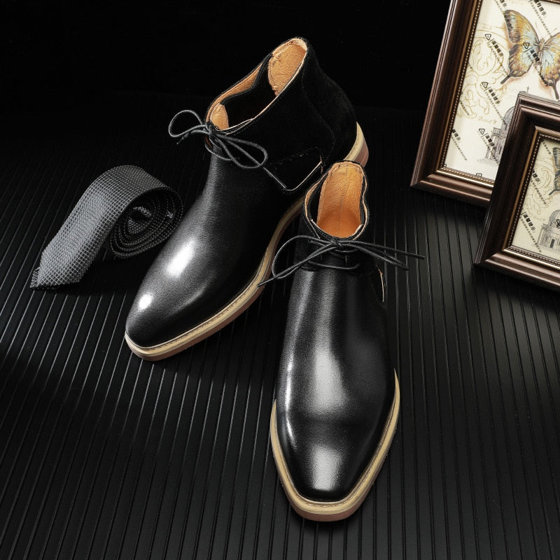 Bottines Brogue en cuir véritable à bout rond