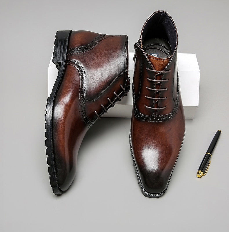 Bottines Chelsea d'hiver à lacets en cuir véritable