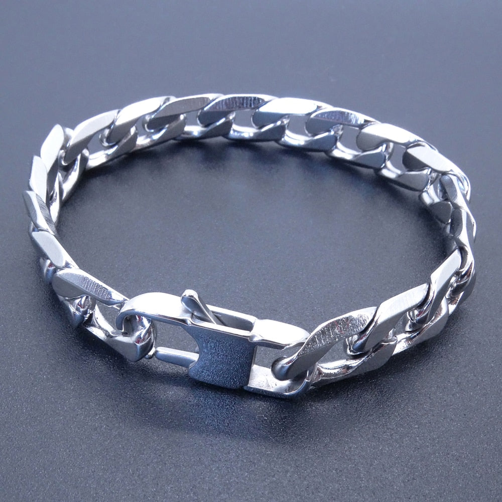 Stainless Steel Curb Chain Silver Bracelet