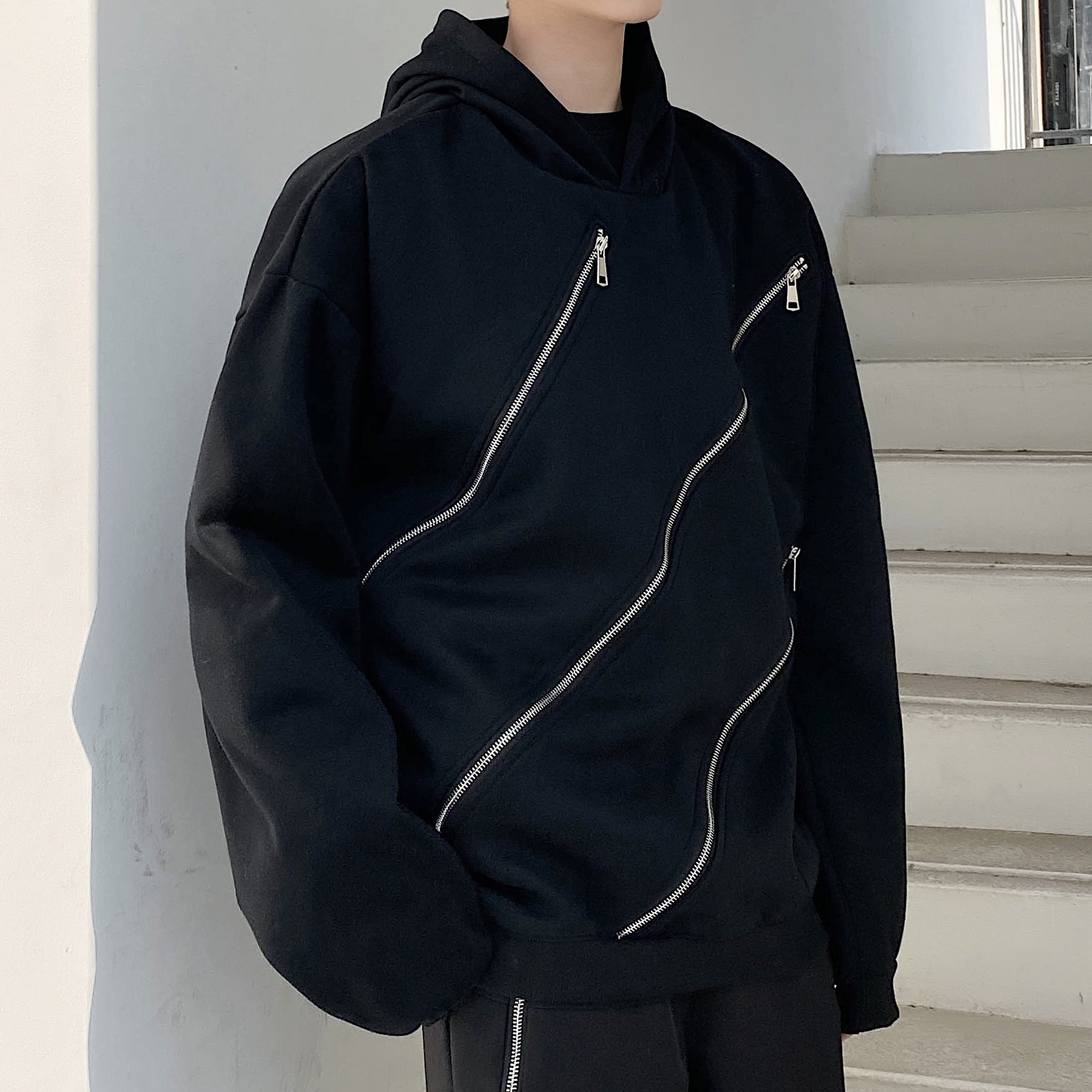 Sweats à capuche à triple fermeture éclair diagonale