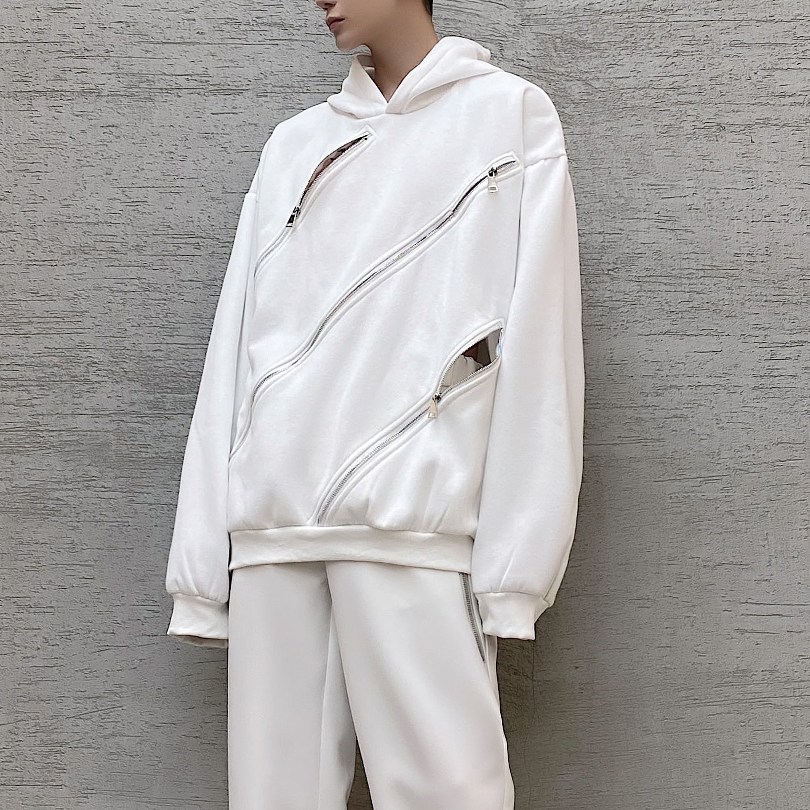 Estilo de cremallera diagonal triple Sudaderas con capucha