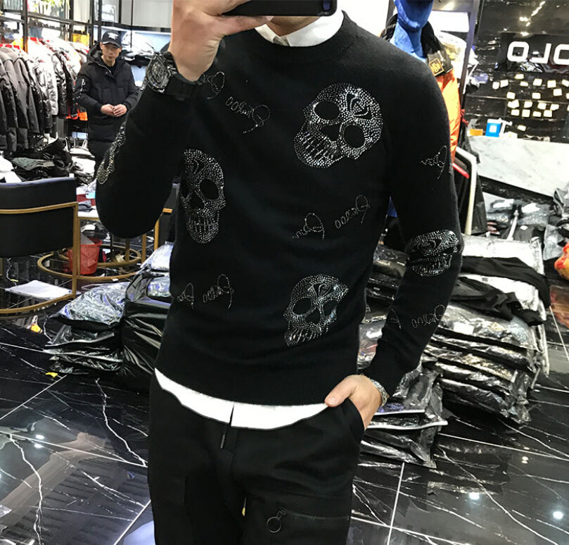 Black Rhinestone Skull Rayon Sweater