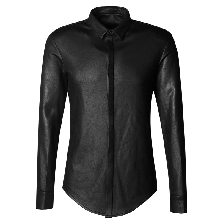 Black Solid Retro British Style Men Slim Long Sleeve Shirt - FanFreakz