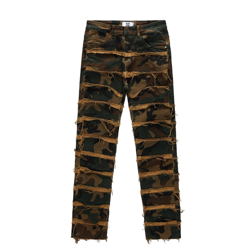 Black Camouflage Retro Tassel Jeans