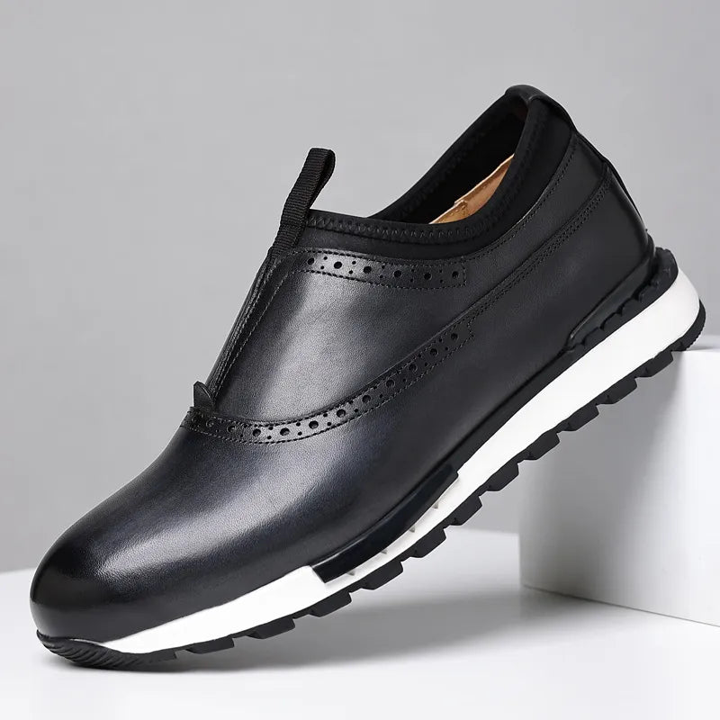 Casual Solid Dark Color Genuine Leather Sneakers