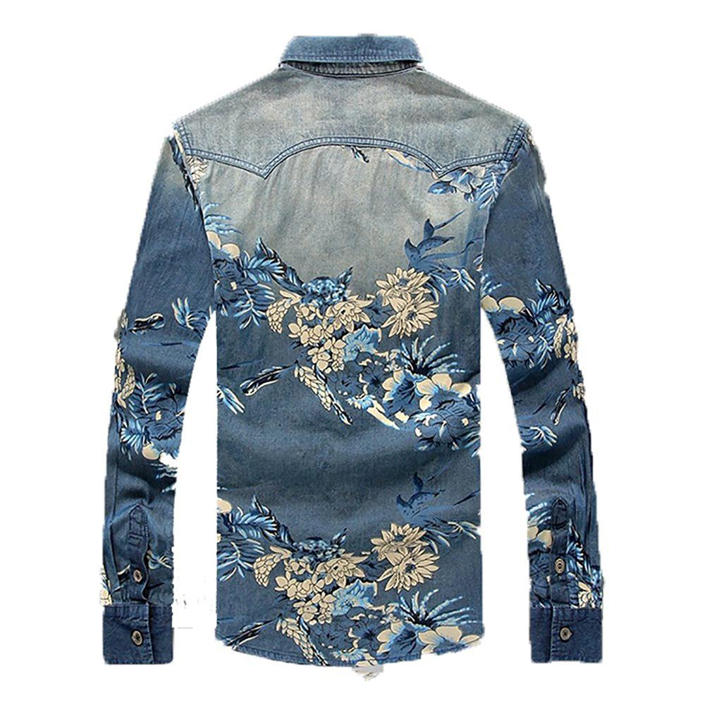 Chemises à manches longues en denim à motif floral