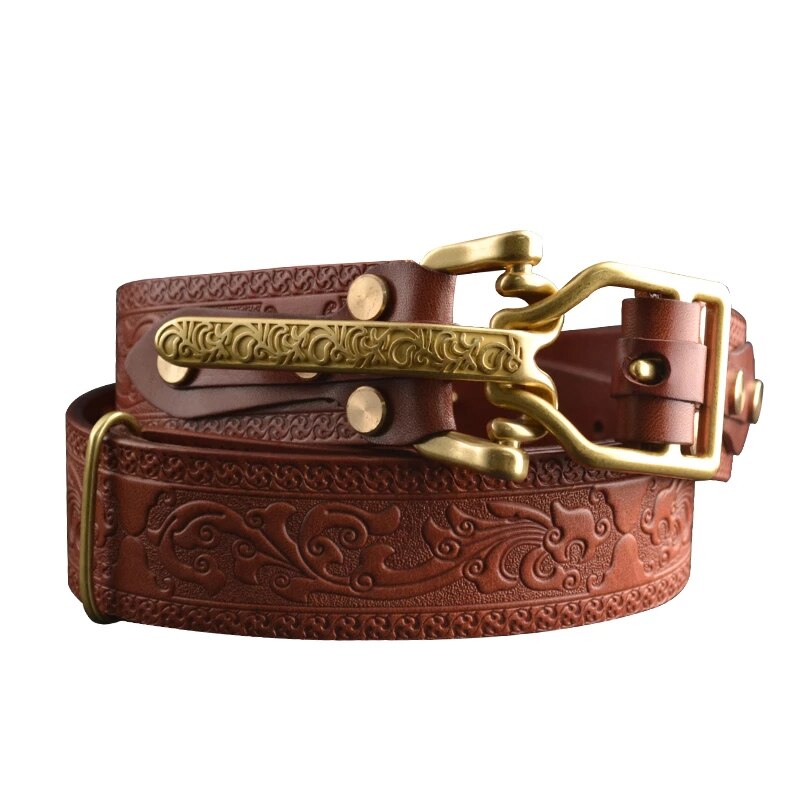 Artistic Leather Gold Buckle Men Belt