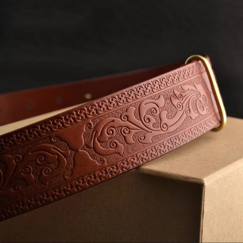 Artistic Leather Gold Buckle Men Belt