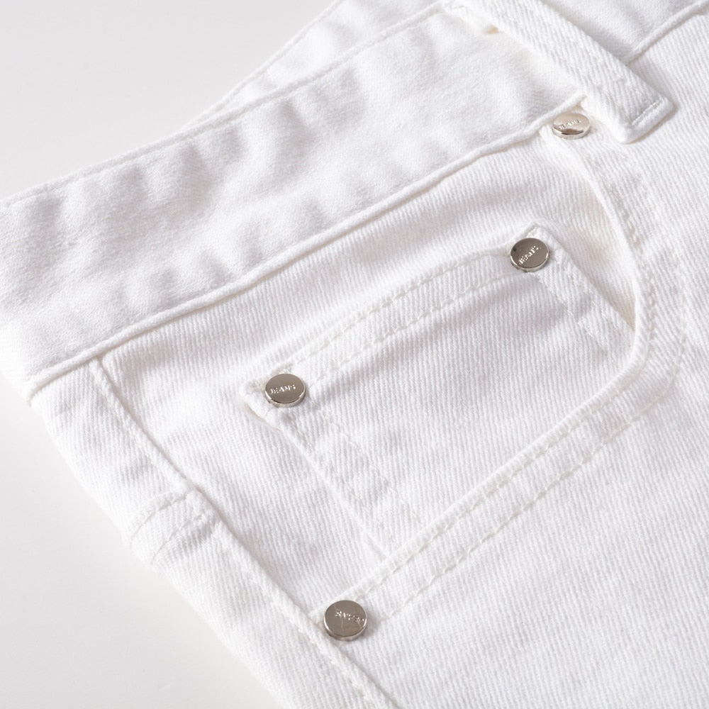 Fire Printed Decoration Ripped Slim Fit Jeans