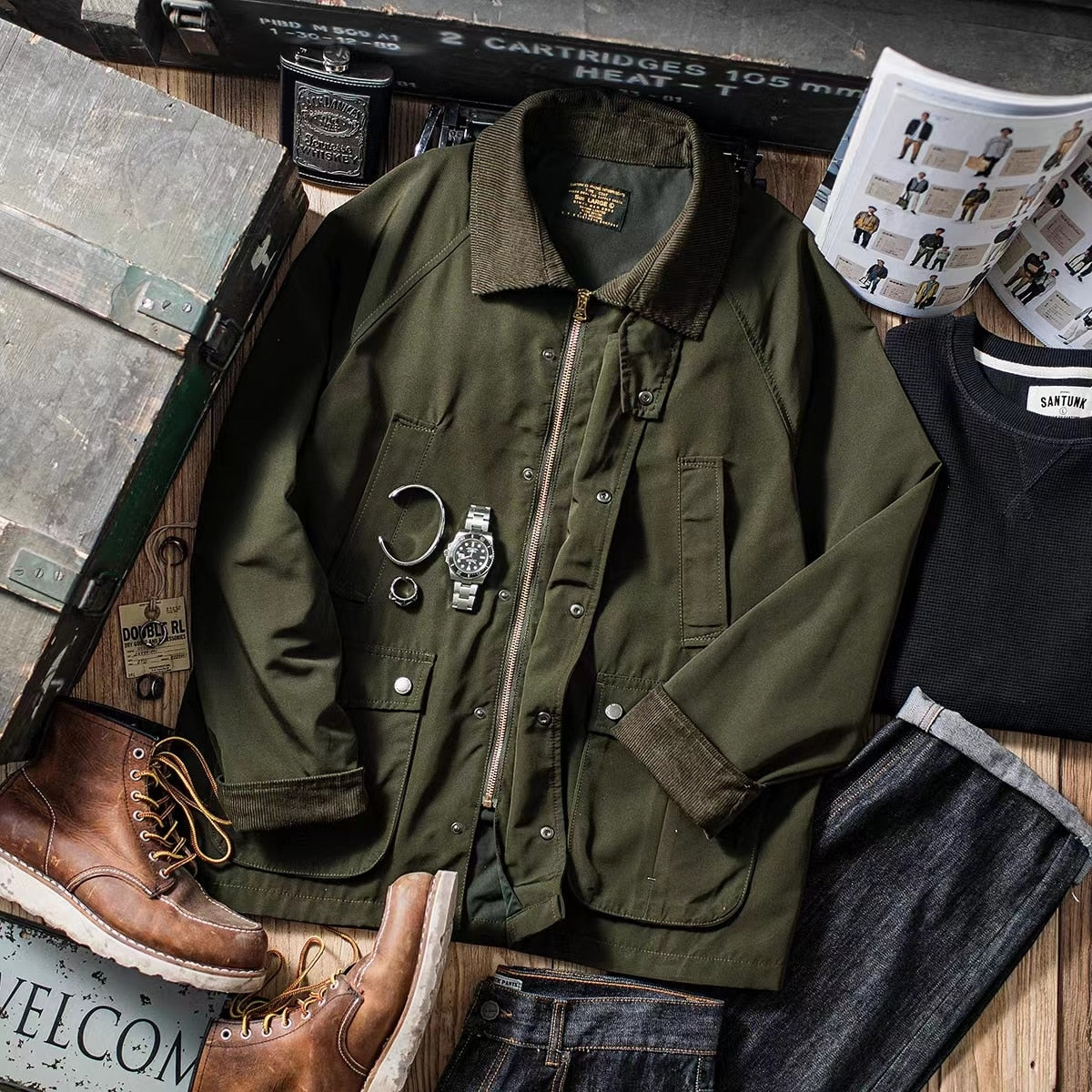 Veste à col intérieur en velours côtelé doux