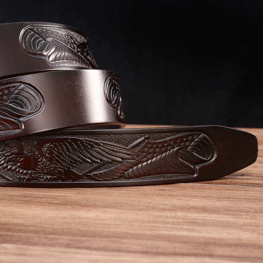Rectangular Eagle Design Leather Belt