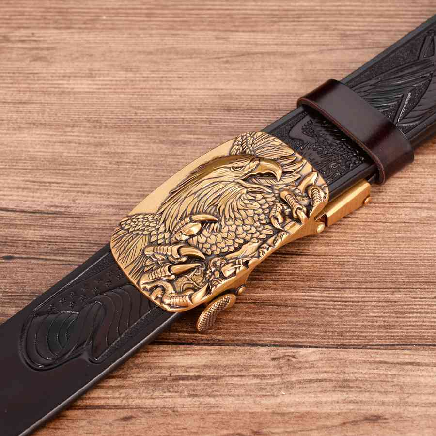 Rectangular Eagle Design Leather Belt