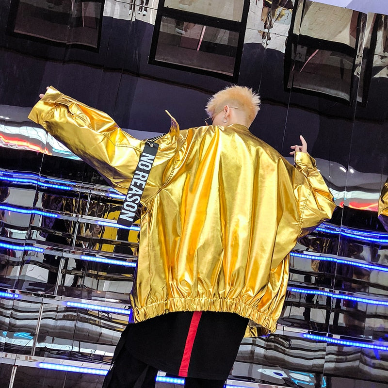 Glossy Streetwear Trenchcoat Loose Style Men Jacket