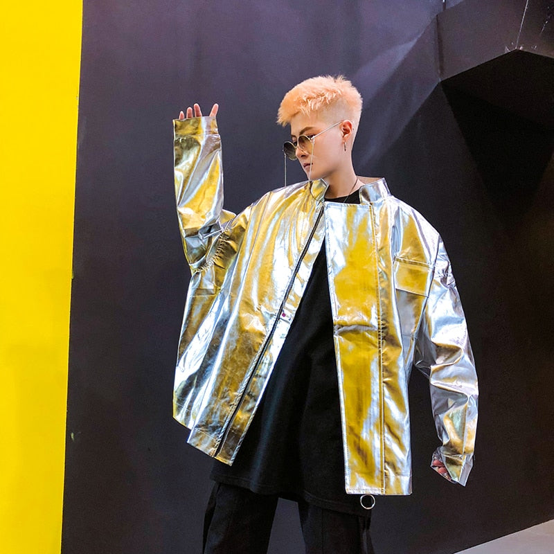 Glossy Streetwear Trenchcoat Loose Style Men Jacket