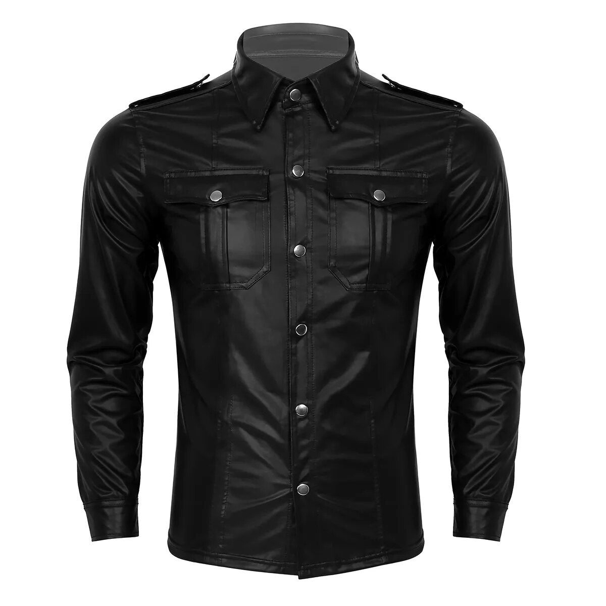 Silver Button Fashion Black Shirt