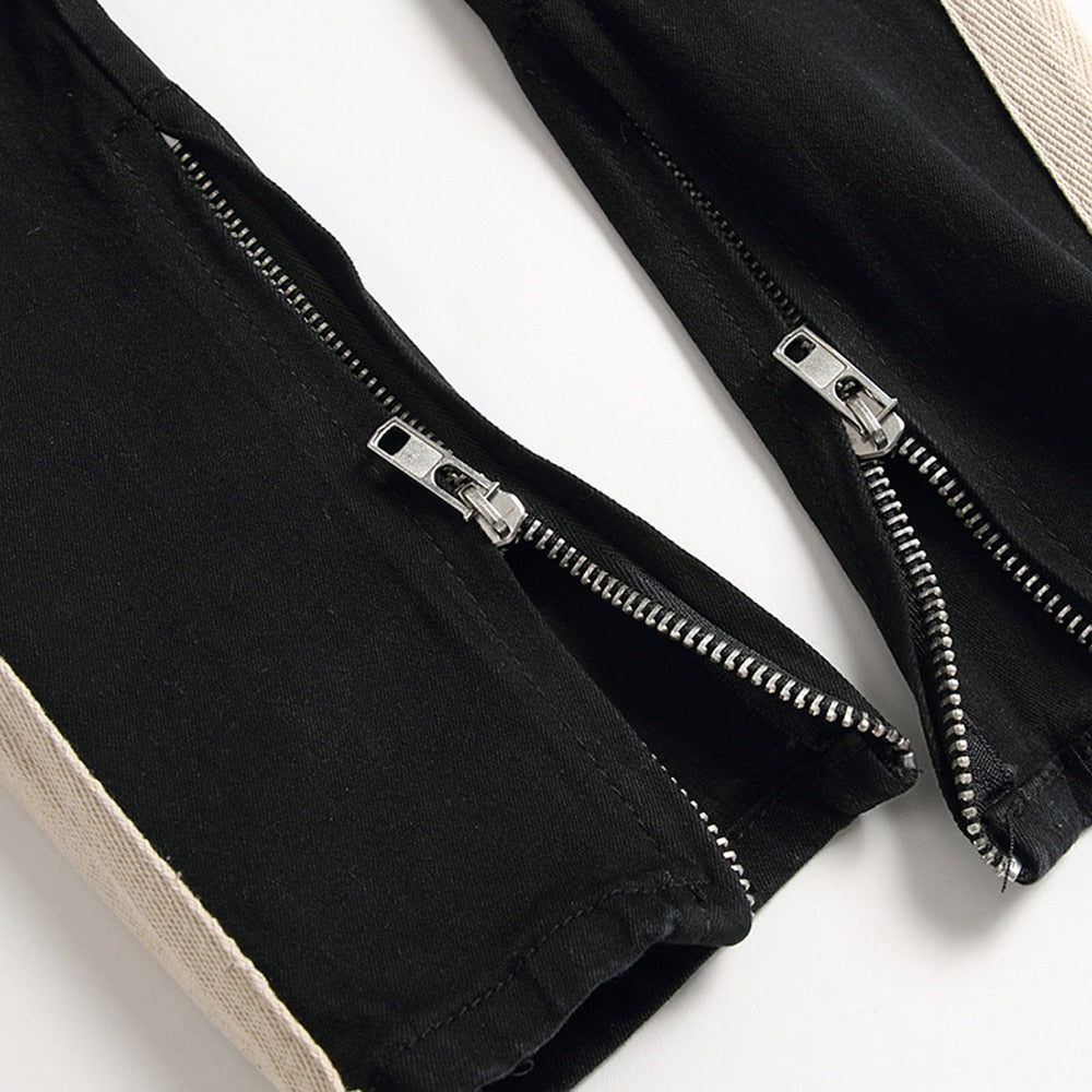 Stripe And Big Holes Decorated Patchwork Jeans