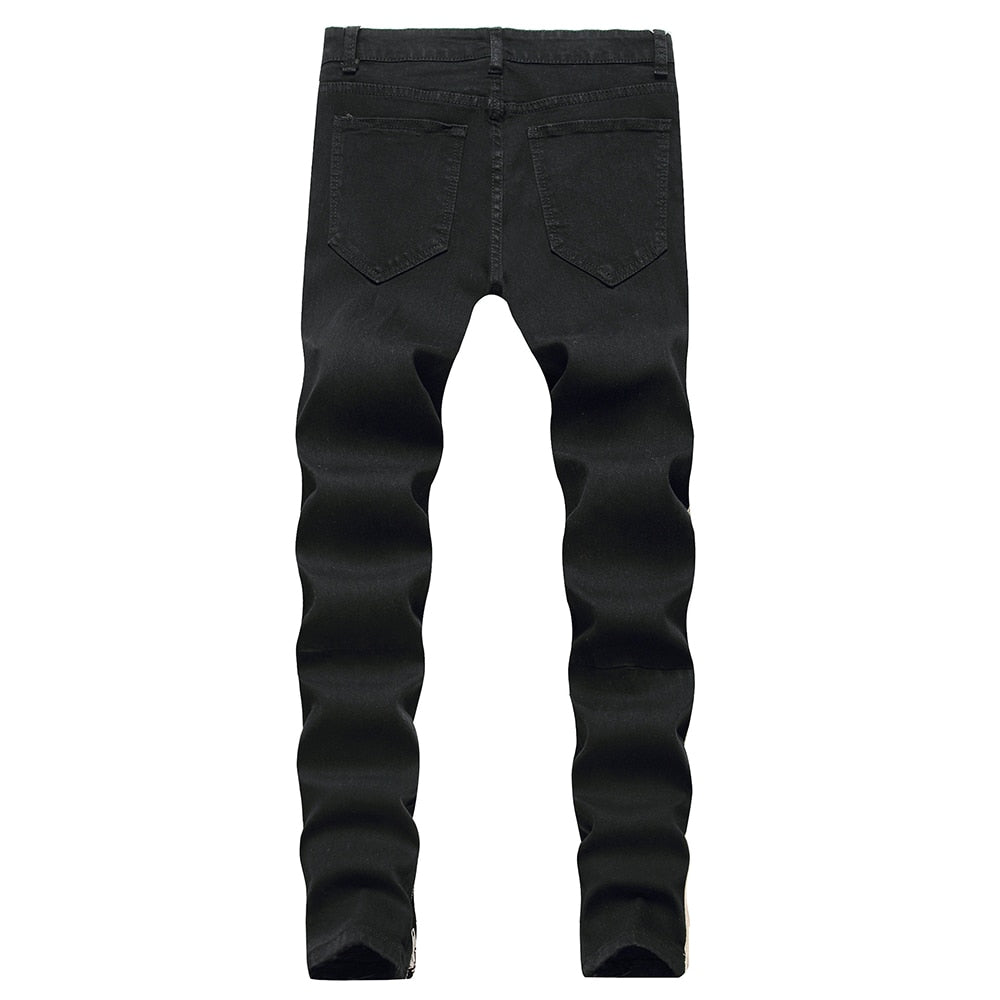 Stripe And Big Holes Decorated Patchwork Jeans