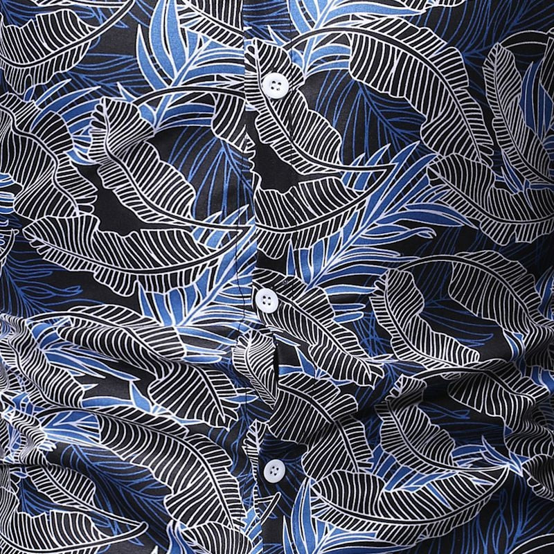 Casual Long Sleeve Hawaiian Leaf Print Men Shirt - FanFreakz