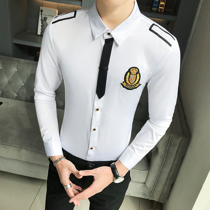 Military Look Men Tie Accent Epaulets Shirt
