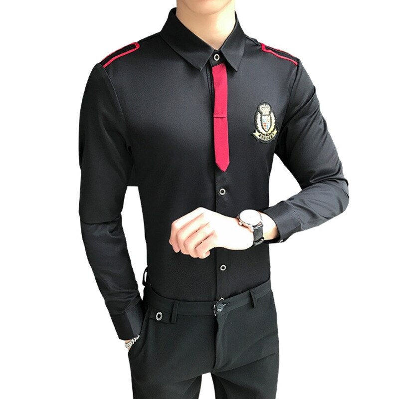 Military Look Men Tie Accent Epaulets Shirt
