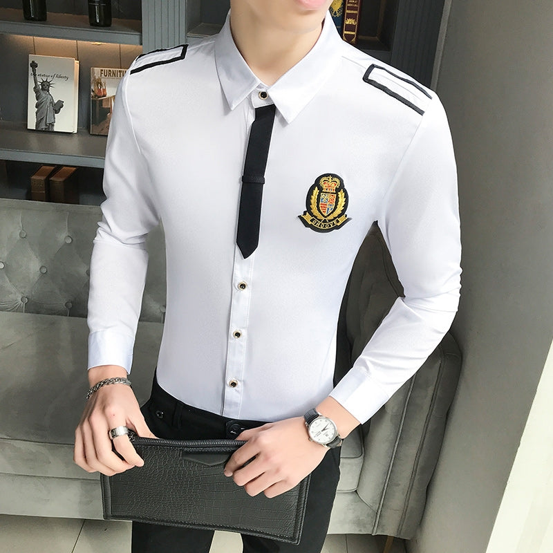 Military Look Men Tie Accent Epaulets Shirt