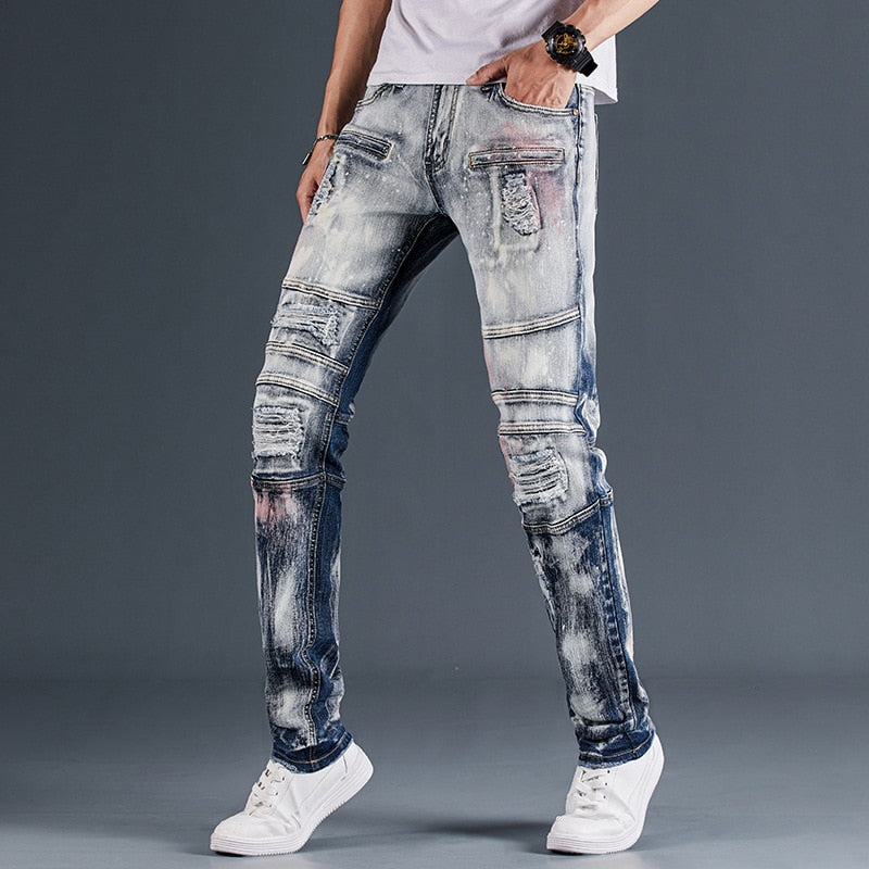 Stain Gradient Distressed Hole Decorated Jeans