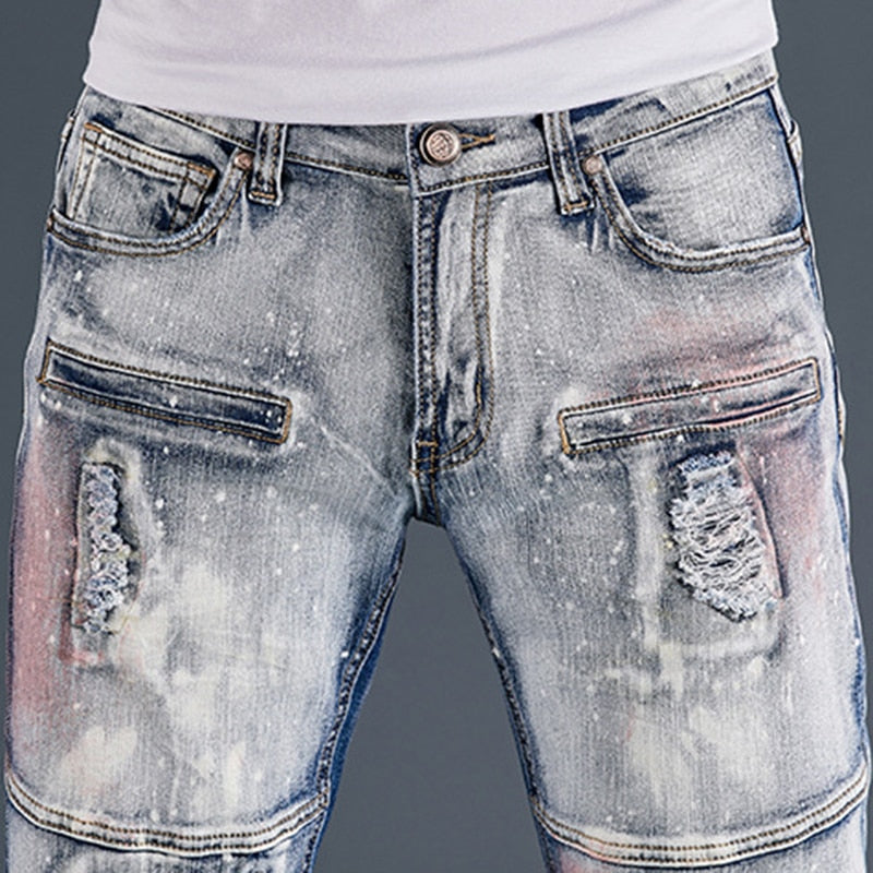Stain Gradient Distressed Hole Decorated Jeans
