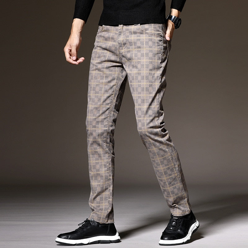 Plaid and Geometric Patterned Regular Fit Trousers