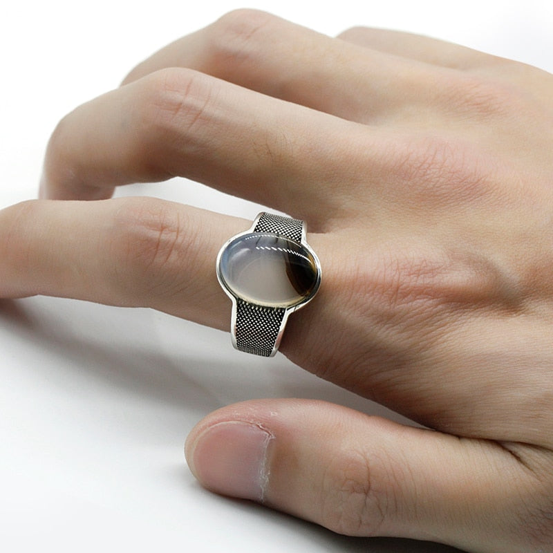 Silver Vintage with Oval Special Stone Men Fashion Ring
