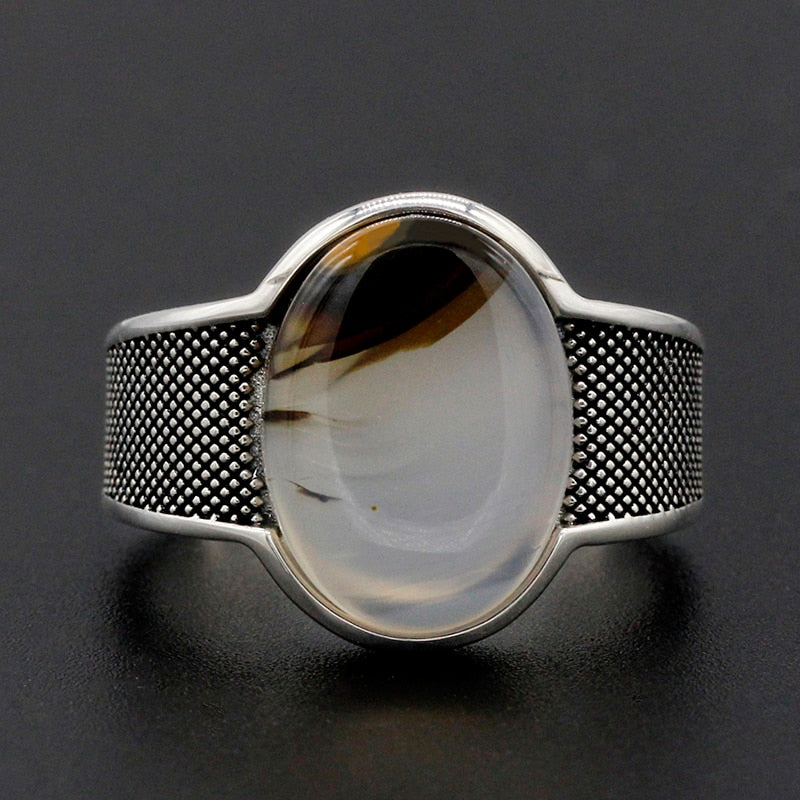 Silver Vintage with Oval Special Stone Men Fashion Ring