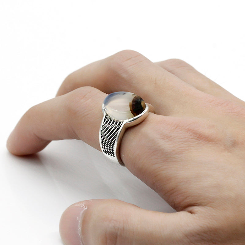 Silver Vintage with Oval Special Stone Men Fashion Ring
