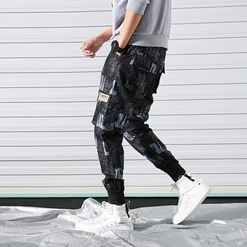 Bolsillos laterales Impreso Cargo Hip Hop Estilo casual Pantalones de hombre