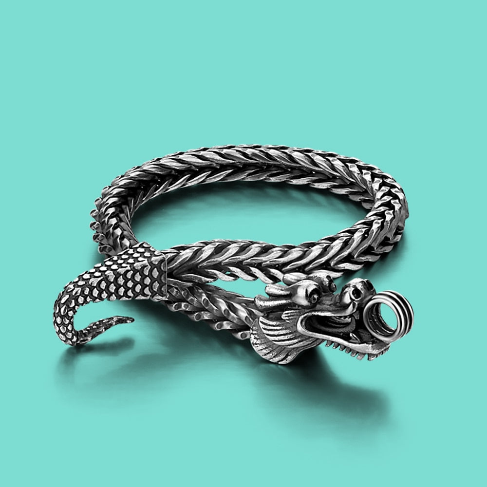 Brazalete de estilo de pulsera de plata de dragón tailandés