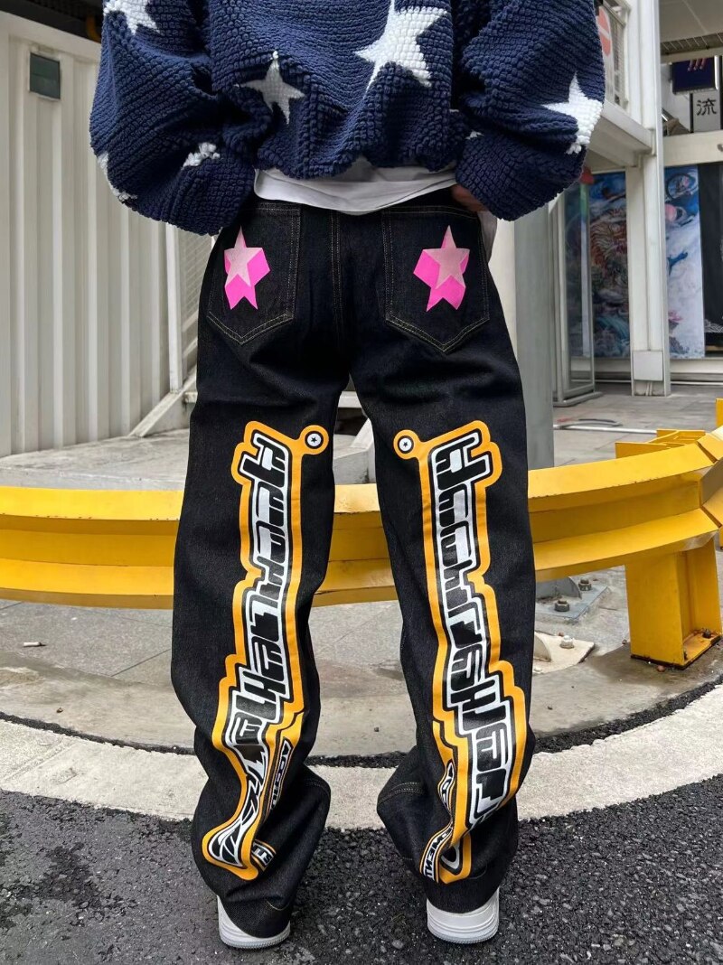 Hip Hop Star Letter Printed Men Jeans