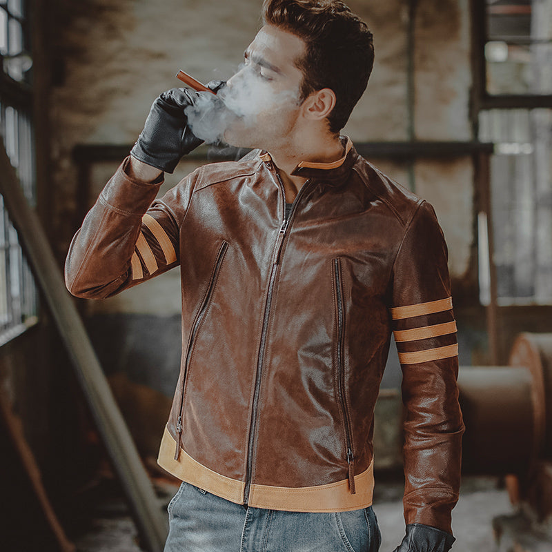 Vintage Style Biker/Motorcycle Genuine Men Leather Jacket Genuine Leather - FanFreakz