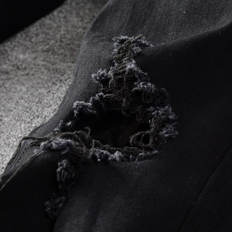 White Line Decorated Plain Ripped Jeans