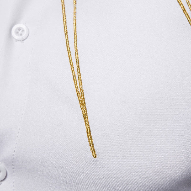 Casual Mandarin Collar with Yellow Stroke Embroidery Men Shirt - FanFreakz