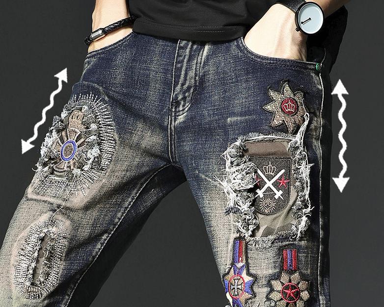 Badges Patch Embroidery Ripped Jeans