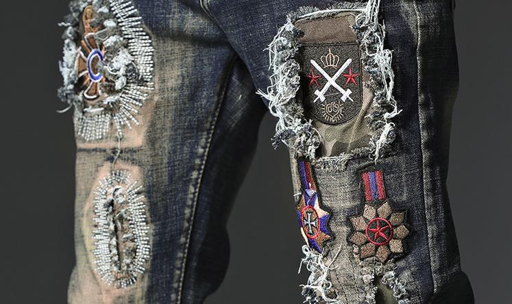 Badges Patch Embroidery Ripped Jeans