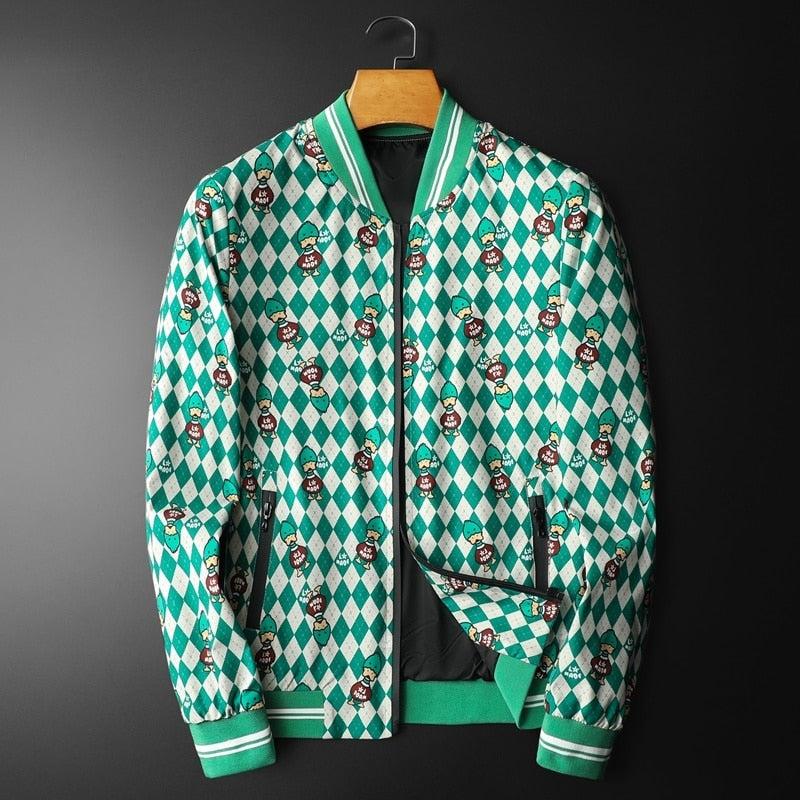 Expressive Cartoon Pattern Bomber Jacket