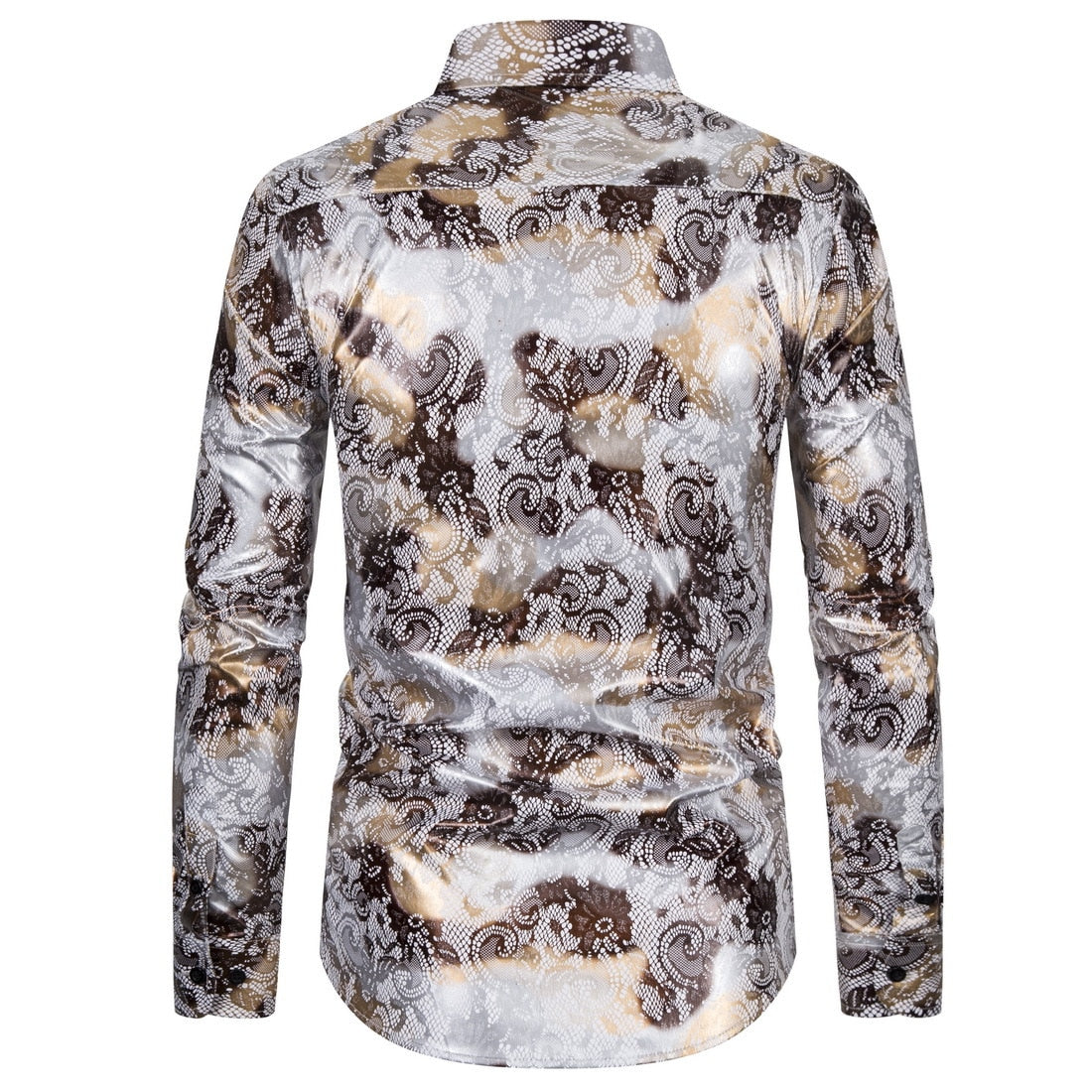 White Shining Gold Waves Printed Long Sleeve Shirt